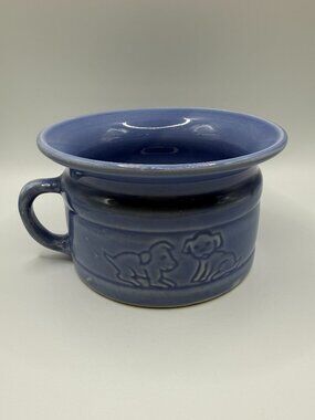 VTG Ceramic Dog Bowl Handled Crock Style with Puppies RRP